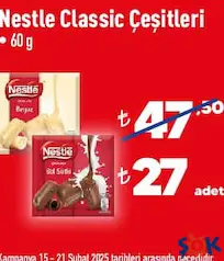 NESTLE CLASSİC ÇİKOLATA ÇEŞİTLERİ 60 G